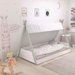 White KIds Solid Wood Tipi Tent Bed