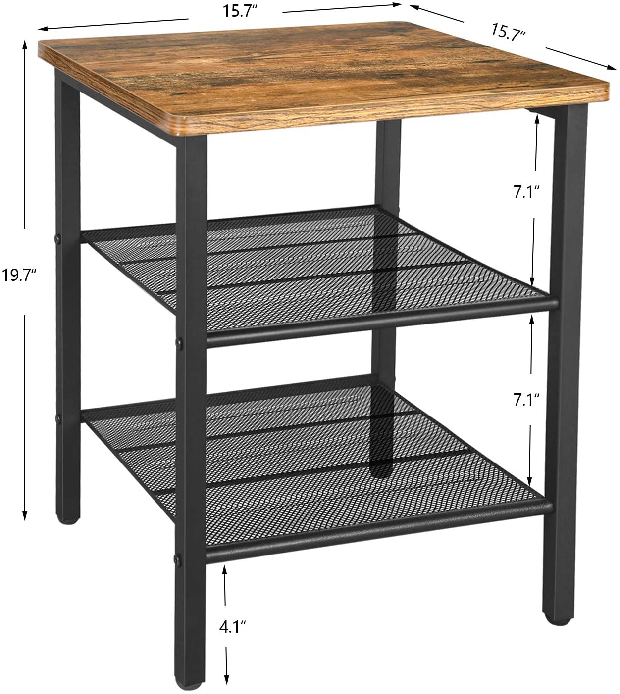 Wood-Steel Nightstand Table with Storage Shelves