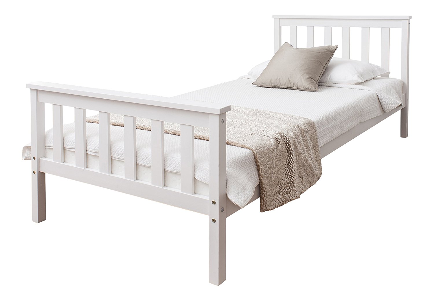 White Wood Single Bed Frame