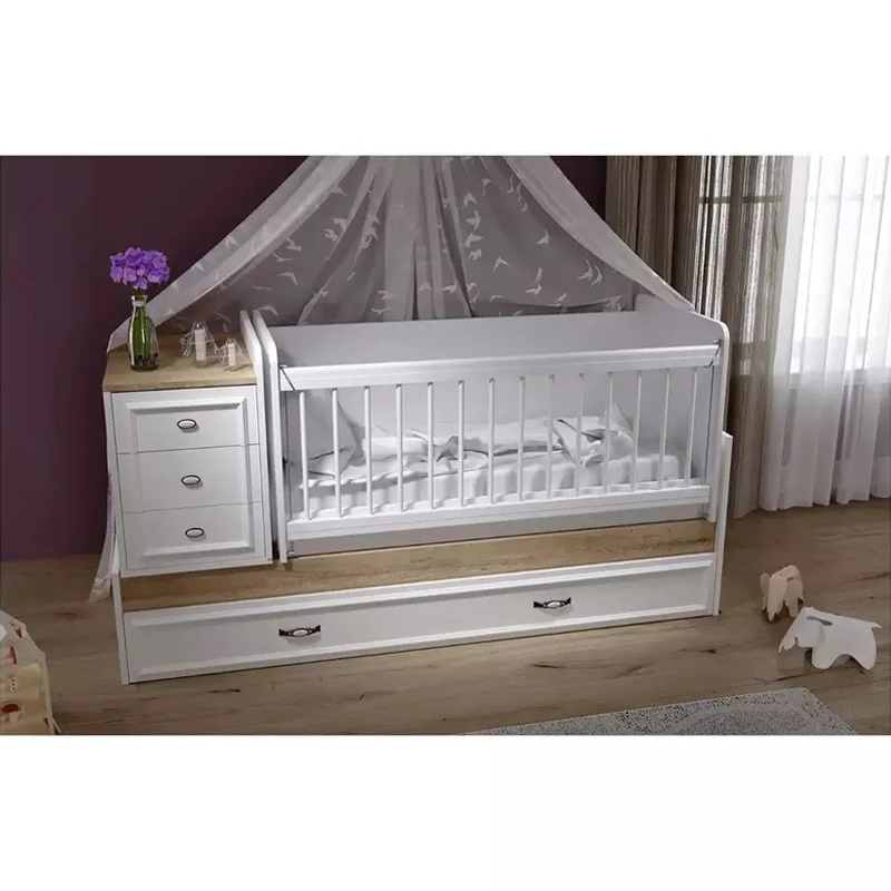 Furniture New Born Bed Eco Friendly Manual Baby Cot French Style Wooden Baby Cot Wood Baby Crib for MID East 1640-4