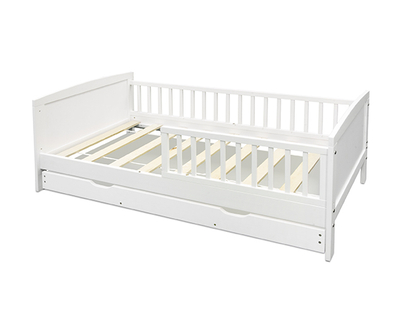 White Wood Toddler Bed with Trundle
