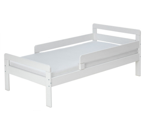 White Toddler Bed with Guard Rail in Wood
