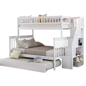 Solid Wood Bunk Bed with Trundle and Storage Ladder