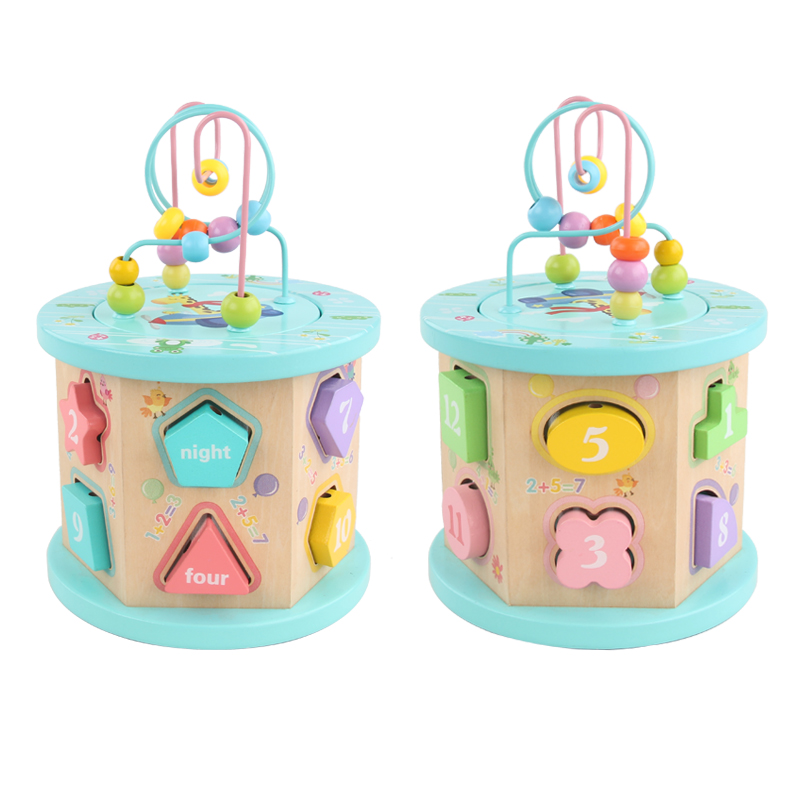 Wooden toy activity cube--12 holes