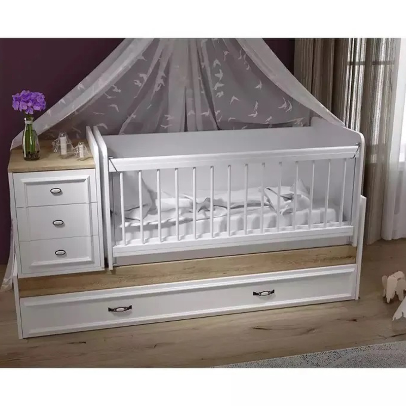 Furniture New Born Bed Eco Friendly Manual Baby Cot French Style Wooden Baby Cot Wood Baby Crib for MID East 1640-4
