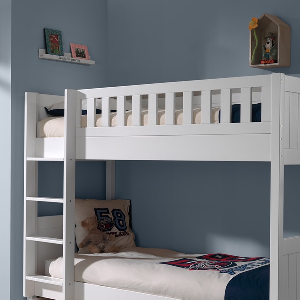 Solid Wood Bunk Bed with Stairs, White, 1523-19