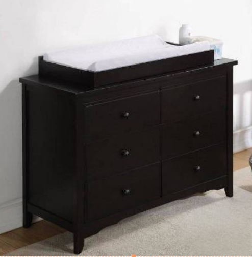 Black Solid Wood Changing Table and Dresser for Baby