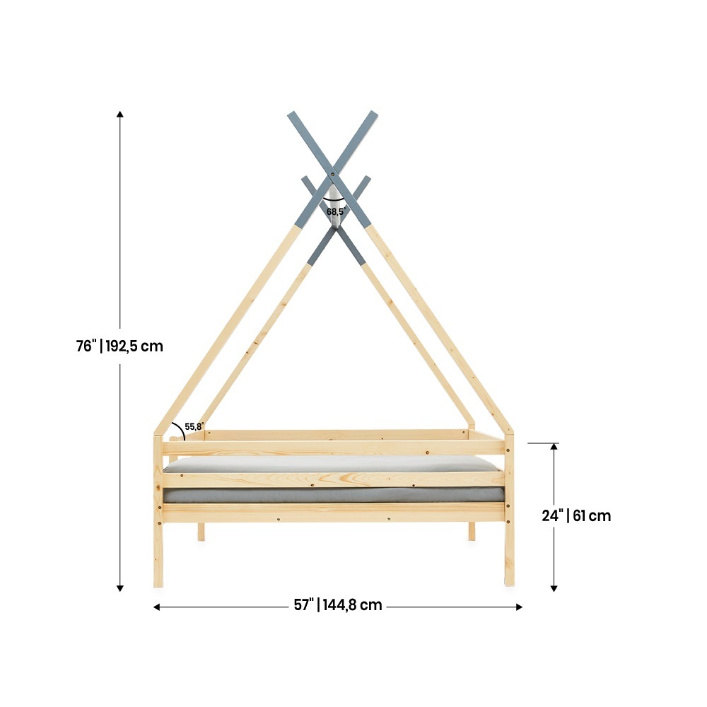 Children Solid Wood Tepee Play Bed with Trundle
