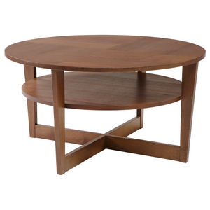 Wooden Round Coffee Table with Storage Open Shelf